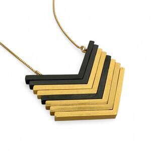 Madewell Chevron Necklace Gold Tone and Black Adjustable Slider 36 Inch